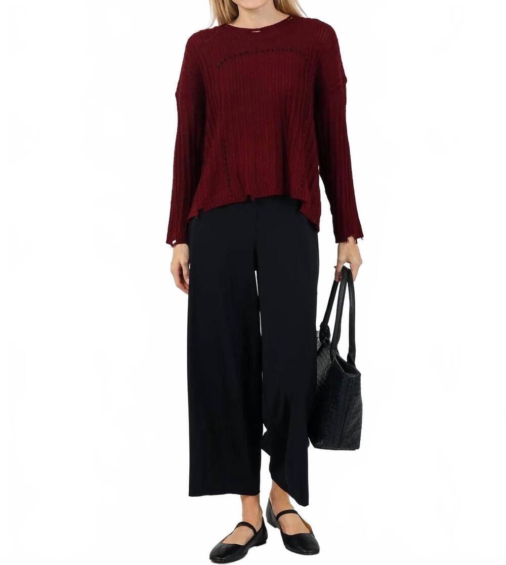 NEW TERRA contrast stitch and rib sweater in burgundy
